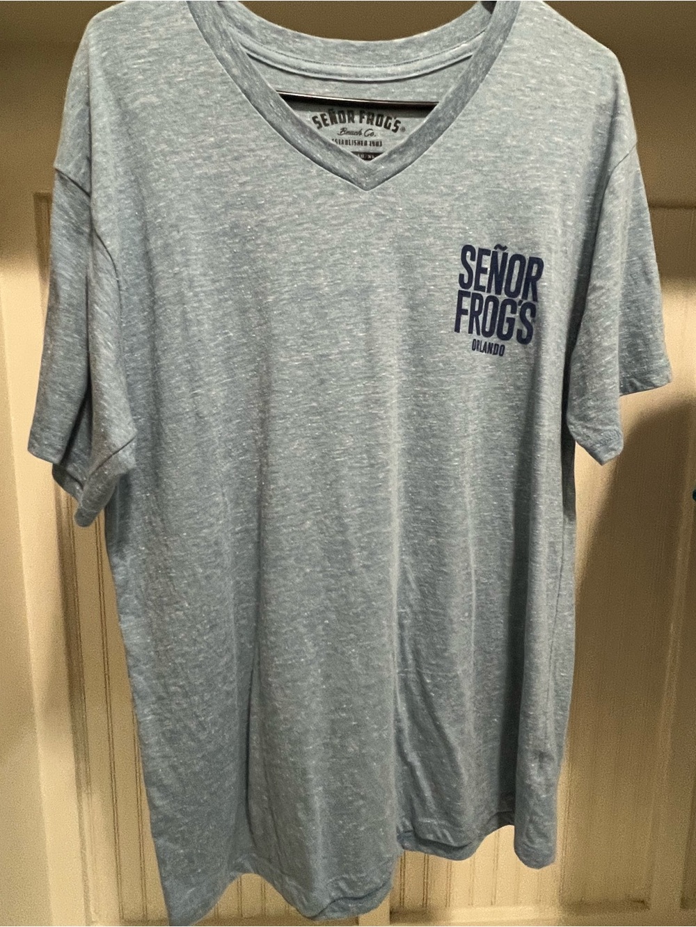 Señor Frogs Men's Heather Light Blue V-Neck Tee